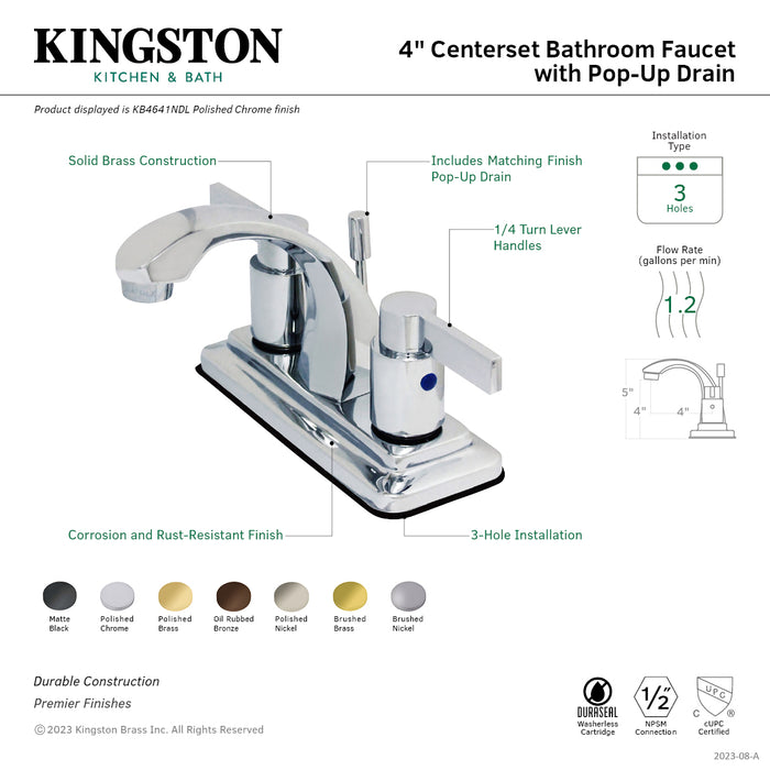 Kingston Brass KB4645NDL NuvoFusion 4 in. Centerset Bathroom Faucet, Oil Rubbed Bronze