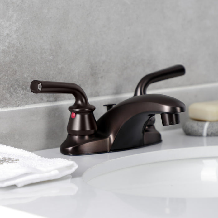 Kingston Brass KB625RXLB Restoration 4-Inch Centerset Bathroom Faucet with Brass Pop-Up, Oil Rubbed Bronze