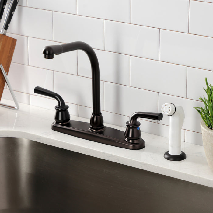 Kingston Brass KB715RXL Restoration 8-Inch Centerset Kitchen Faucet with White Sprayer, Oil Rubbed Bronze