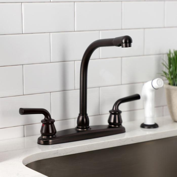 Kingston Brass KB715RXL Restoration 8-Inch Centerset Kitchen Faucet with White Sprayer, Oil Rubbed Bronze