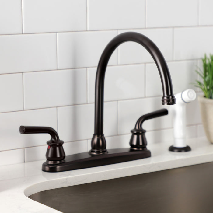 Kingston Brass KB725RXL Restoration 8-Inch Centerset Kitchen Faucet with White Sprayer, Oil Rubbed Bronze