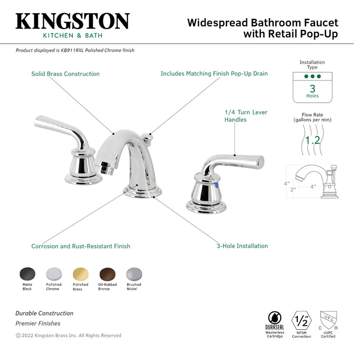 Kingston Brass KB915RXL Restoration Widespread Bathroom Faucet with Pop-Up Drain, Oil Rubbed Bronze