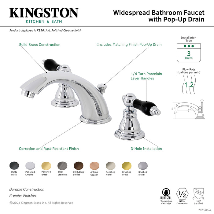 Kingston Brass KB963AKL Duchess Widespread Bathroom Faucet with Plastic Pop-Up, Black Stainless