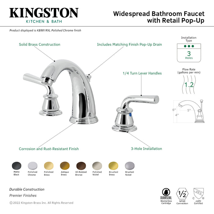 Kingston Brass KB985RXL Restoration Widespread Bathroom Faucet with Pop-Up Drain, Oil Rubbed Bronze