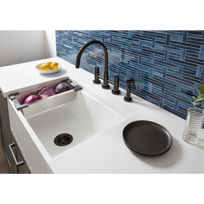 Gourmetier KGKFA301810RM 30" x 18" Farmhouse Kitchen Sink with Strainer and Grid, Matte White/Brushed