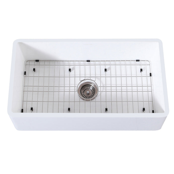 Gourmetier KGKFA361810BC 36" x 18" Farmhouse Kitchen Sink with Strainer and Grid, Matte White/Brushed