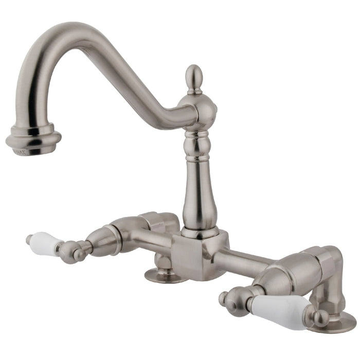 Kingston Brass KS1148PL Heritage Two-Handle Bridge Kitchen Faucet, Brushed Nickel