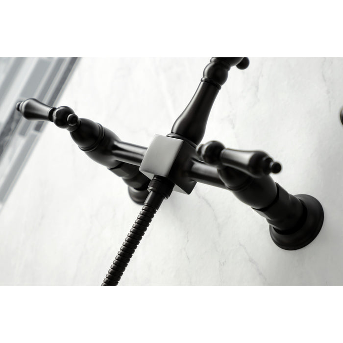 Kingston Brass KS1265ALBS Heritage Wall Mount Bridge Kitchen Faucet with Brass Sprayer, Oil Rubbed Bronze