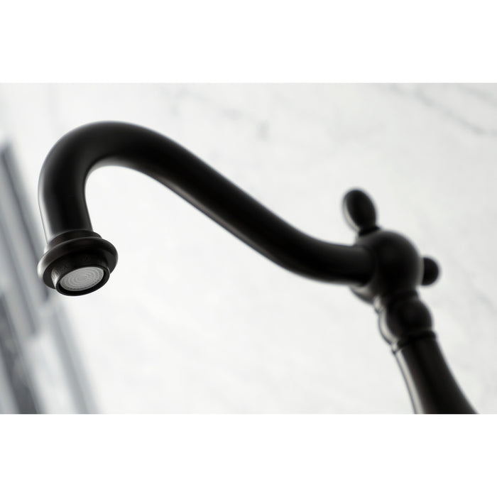 Kingston Brass KS1265ALBS Heritage Wall Mount Bridge Kitchen Faucet with Brass Sprayer, Oil Rubbed Bronze