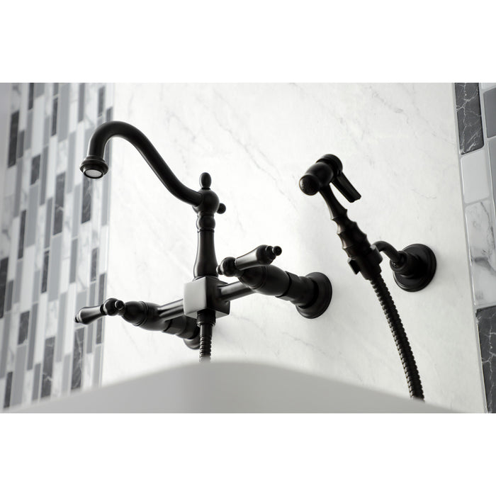 Kingston Brass KS1265ALBS Heritage Wall Mount Bridge Kitchen Faucet with Brass Sprayer, Oil Rubbed Bronze