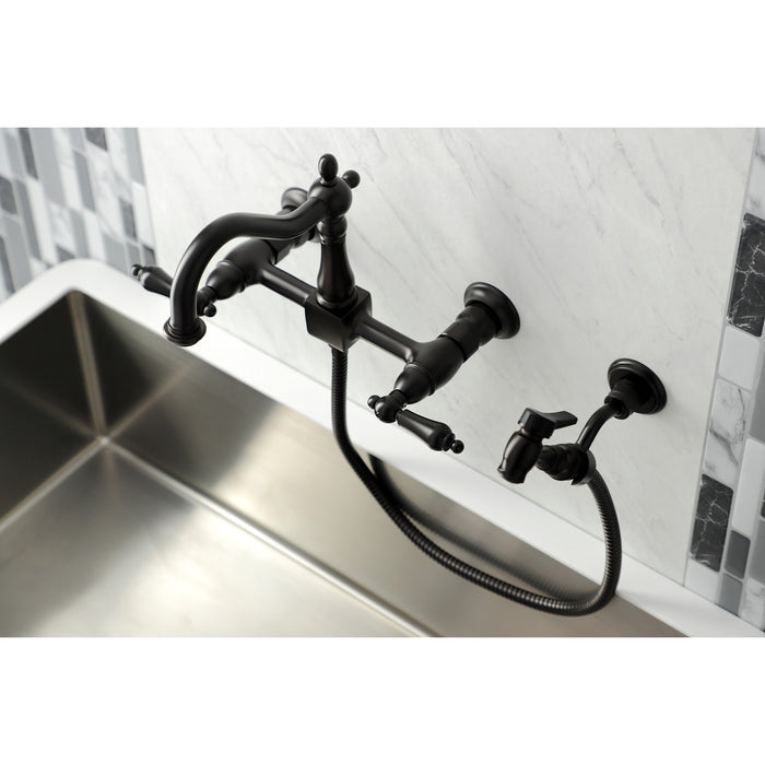 Kingston Brass KS1265ALBS Heritage Wall Mount Bridge Kitchen Faucet with Brass Sprayer, Oil Rubbed Bronze