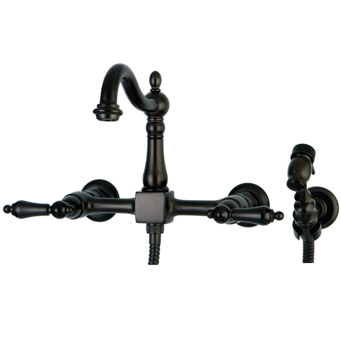 Kingston Brass KS1265ALBS Heritage Wall Mount Bridge Kitchen Faucet with Brass Sprayer, Oil Rubbed Bronze