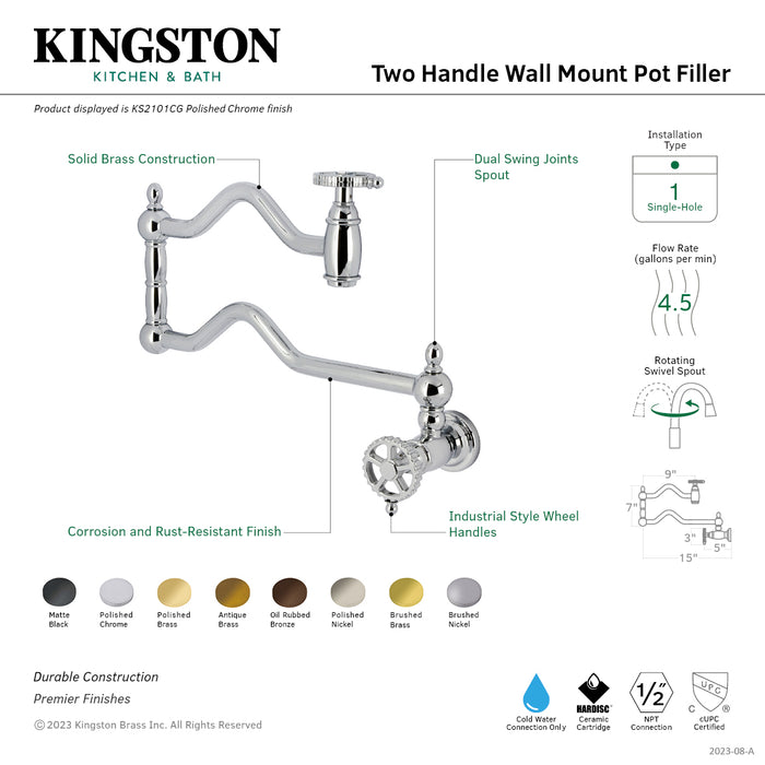 Kingston Brass KS2105CG Fuller Wall Mount Pot Filler, Oil Rubbed Bronze