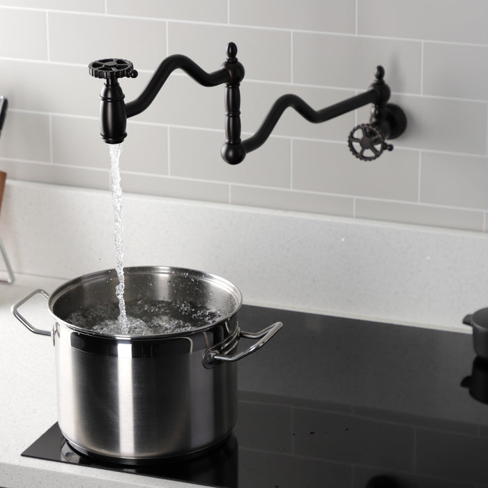 Kingston Brass KS2105CG Fuller Wall Mount Pot Filler, Oil Rubbed Bronze