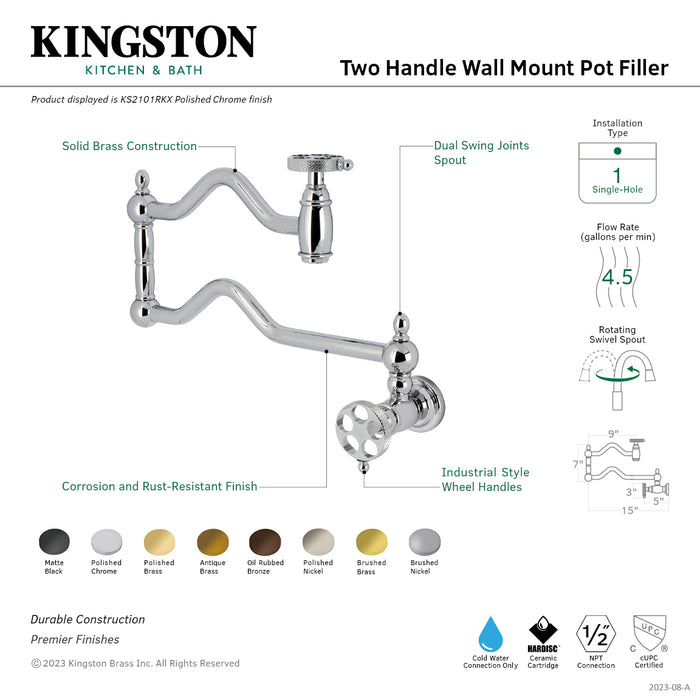 Kingston Brass KS2105RKX Webb Wall Mount Pot Filler with Knurled Handle, Oil Rubbed Bronze