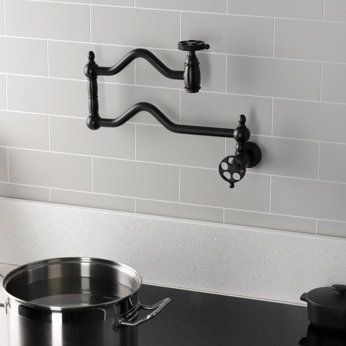 Kingston Brass KS2105RKX Webb Wall Mount Pot Filler with Knurled Handle, Oil Rubbed Bronze