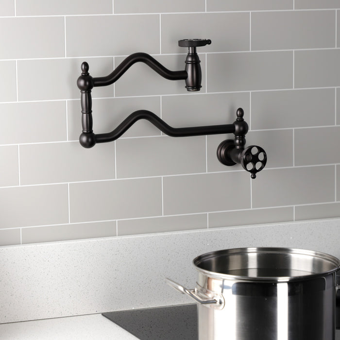 Kingston Brass KS2105RKX Webb Wall Mount Pot Filler with Knurled Handle, Oil Rubbed Bronze