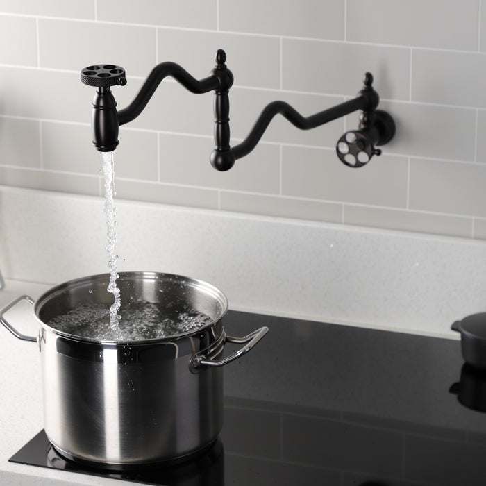 Kingston Brass KS2105RKX Webb Wall Mount Pot Filler with Knurled Handle, Oil Rubbed Bronze