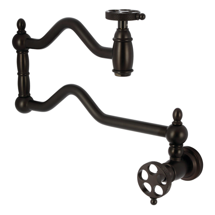 Kingston Brass KS2105RKX Webb Wall Mount Pot Filler with Knurled Handle, Oil Rubbed Bronze