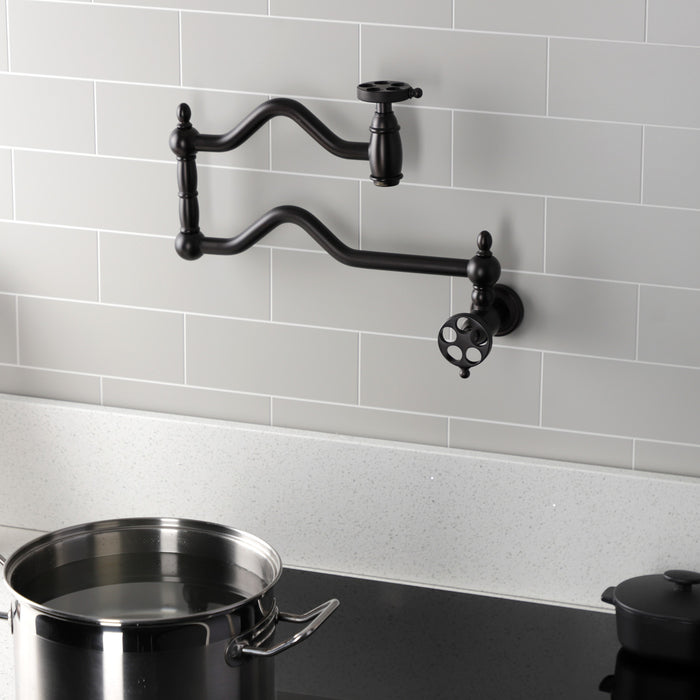 Kingston Brass KS2105RKZ Wendell Wall Mount Pot Filler with Knurled Handle, Oil Rubbed Bronze