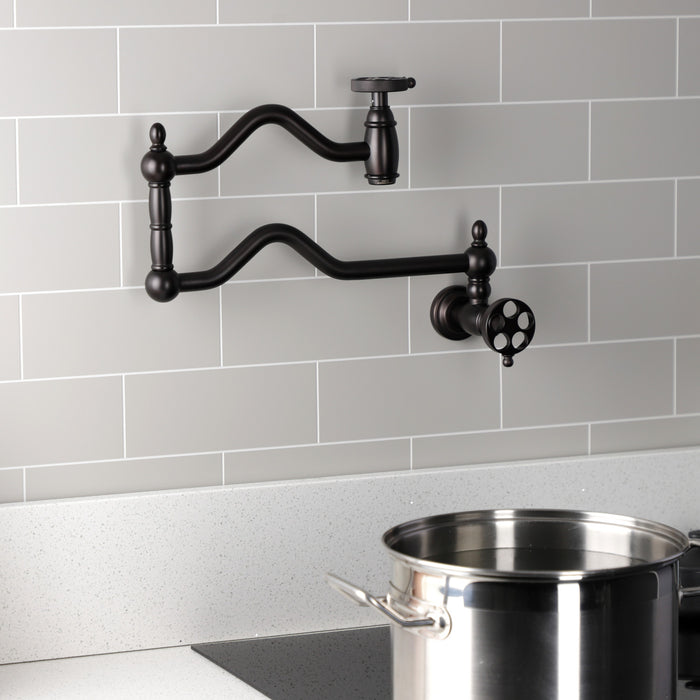 Kingston Brass KS2105RKZ Wendell Wall Mount Pot Filler with Knurled Handle, Oil Rubbed Bronze