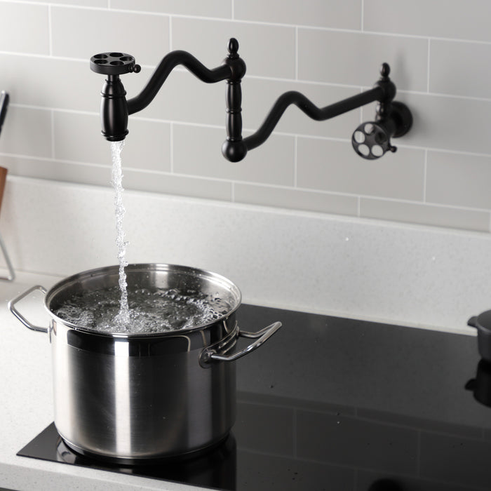 Kingston Brass KS2105RKZ Wendell Wall Mount Pot Filler with Knurled Handle, Oil Rubbed Bronze