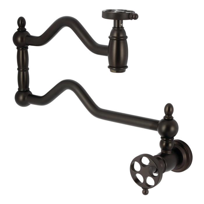 Kingston Brass KS2105RKZ Wendell Wall Mount Pot Filler with Knurled Handle, Oil Rubbed Bronze