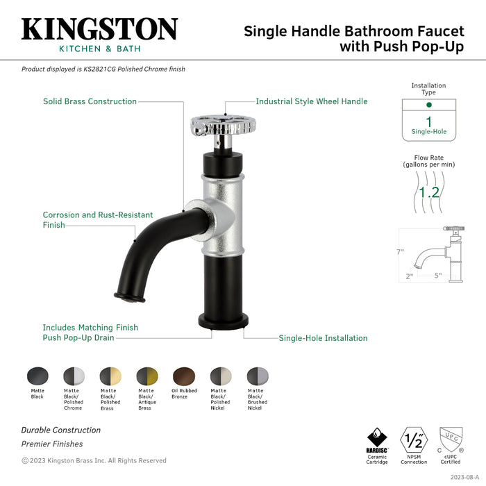 Kingston Brass KS2825CG Fuller Single-Handle Bathroom Faucet with Push Pop-Up, Oil Rubbed Bronze