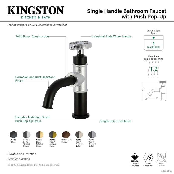 Kingston Brass KS2825RKX Webb Single-Handle Bathroom Faucet with Knurled Handle and Push Pop-Up Drain, Oil Rubbed Bronze