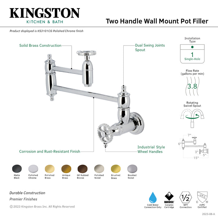 Kingston Brass KS3105CG Fuller Wall Mount Pot Filler, Oil Rubbed Bronze