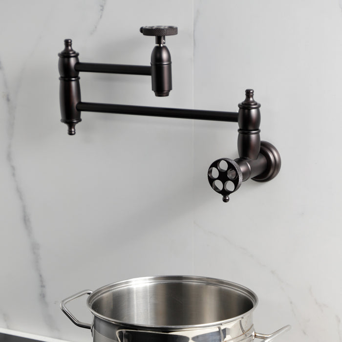 Kingston Brass KS3105RKX Webb Wall Mount Pot Filler with Knurled Handle, Oil Rubbed Bronze