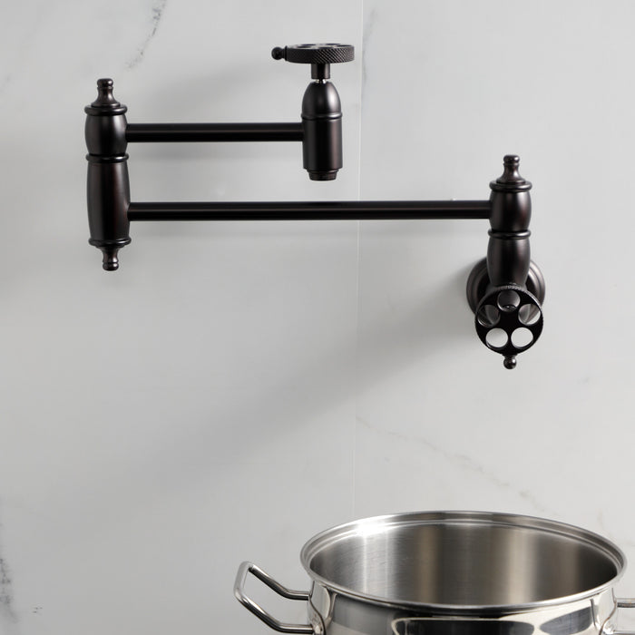 Kingston Brass KS3105RKX Webb Wall Mount Pot Filler with Knurled Handle, Oil Rubbed Bronze