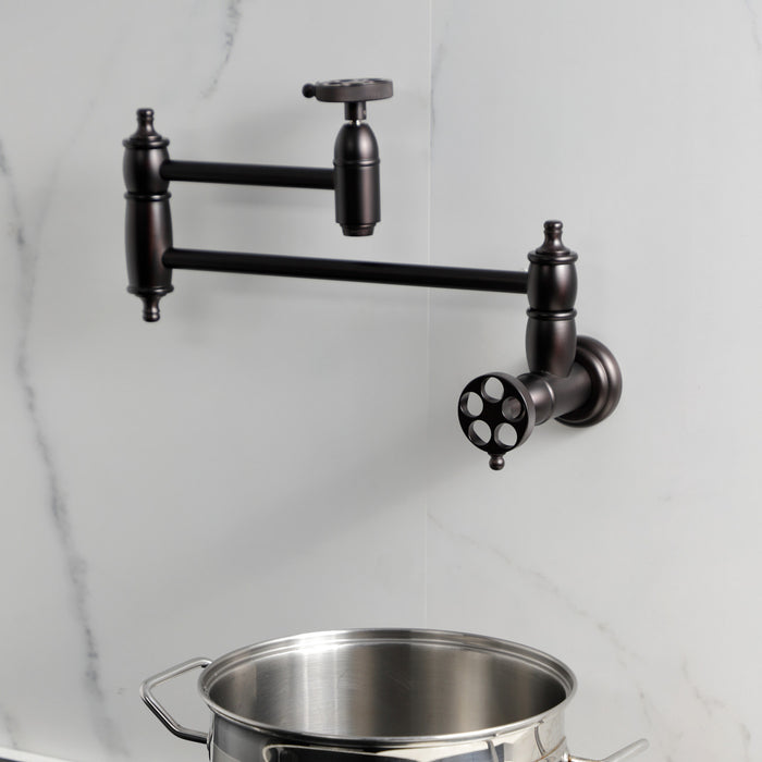 Kingston Brass KS3105RKZ Wendell Wall Mount Pot Filler with Knurled Handle, Oil Rubbed Bronze