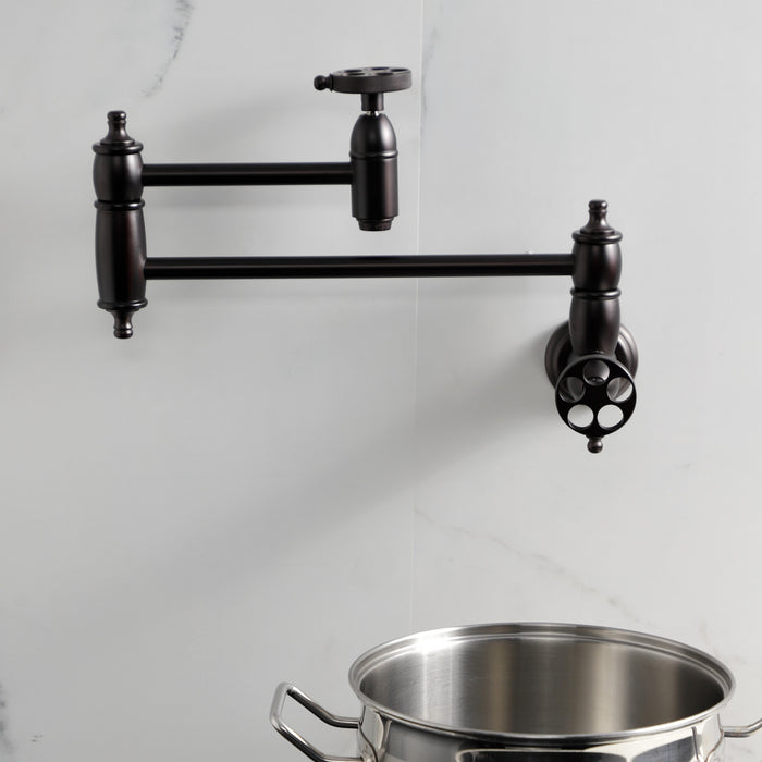 Kingston Brass KS3105RKZ Wendell Wall Mount Pot Filler with Knurled Handle, Oil Rubbed Bronze