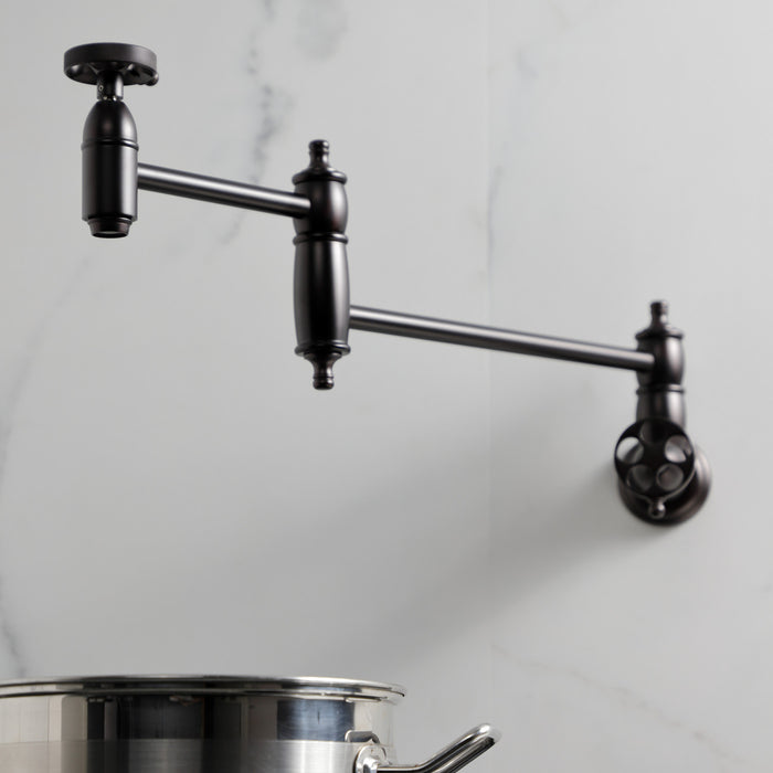 Kingston Brass KS3105RKZ Wendell Wall Mount Pot Filler with Knurled Handle, Oil Rubbed Bronze