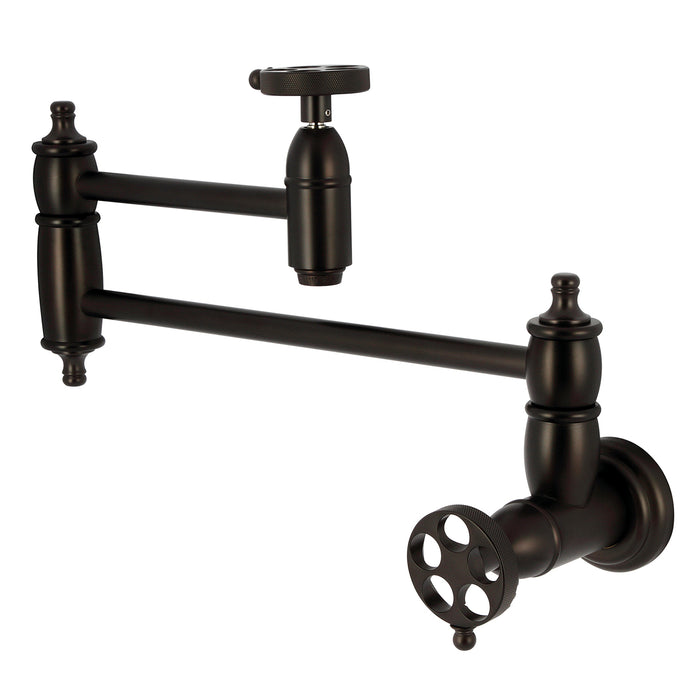 Kingston Brass KS3105RKZ Wendell Wall Mount Pot Filler with Knurled Handle, Oil Rubbed Bronze