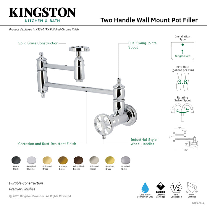 Kingston Brass KS3105RX Belknap Wall Mount Pot Filler, Oil Rubbed Bronze