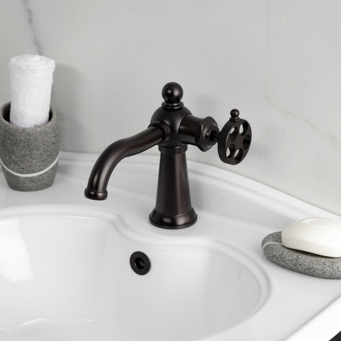 Kingston Brass KS3545RKZ Wendell Single-Handle Bathroom Faucet with Knurled Handle and Push Pop-Up Drain, Oil Rubbed Bronze