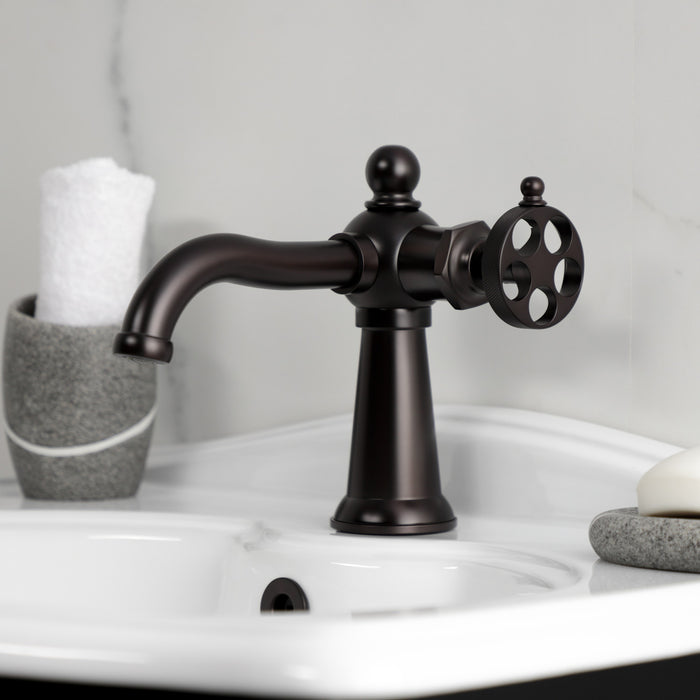 Kingston Brass KS3545RKZ Wendell Single-Handle Bathroom Faucet with Knurled Handle and Push Pop-Up Drain, Oil Rubbed Bronze