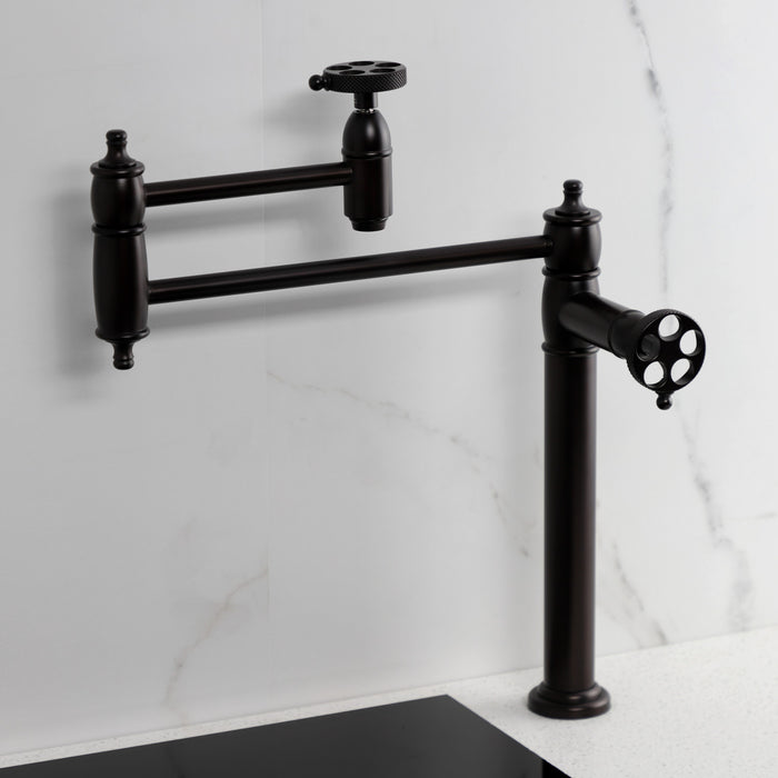 Kingston Brass KS3705RKX Webb Deck Mount Pot Filler Faucet with Knurled Handle, Oil Rubbed Bronze