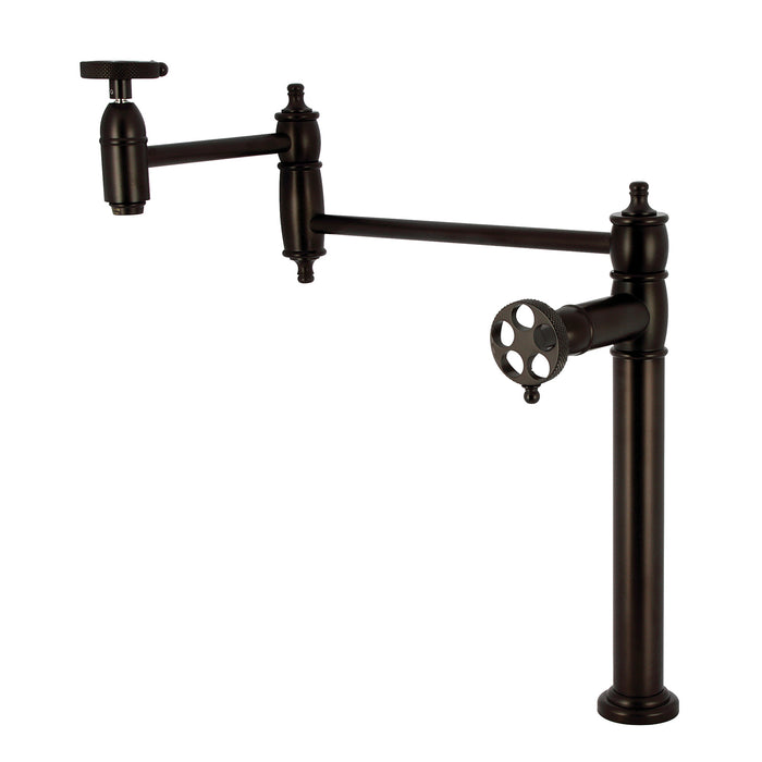 Kingston Brass KS3705RKX Webb Deck Mount Pot Filler Faucet with Knurled Handle, Oil Rubbed Bronze