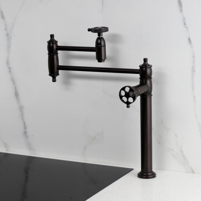 Kingston Brass KS3705RKZ Wendell Deck Mount Pot Filler Faucet with Knurled Handle, Oil Rubbed Bronze