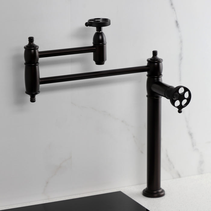 Kingston Brass KS3705RKZ Wendell Deck Mount Pot Filler Faucet with Knurled Handle, Oil Rubbed Bronze