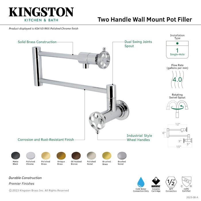 Kingston Brass KS4105RKX Webb Wall Mount Pot Filler with Knurled Handle, Oil Rubbed Bronze