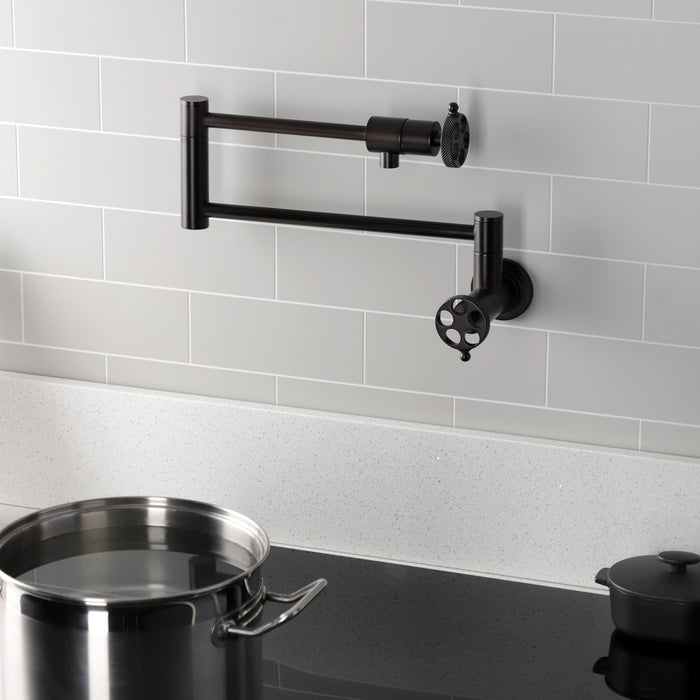 Kingston Brass KS4105RKX Webb Wall Mount Pot Filler with Knurled Handle, Oil Rubbed Bronze