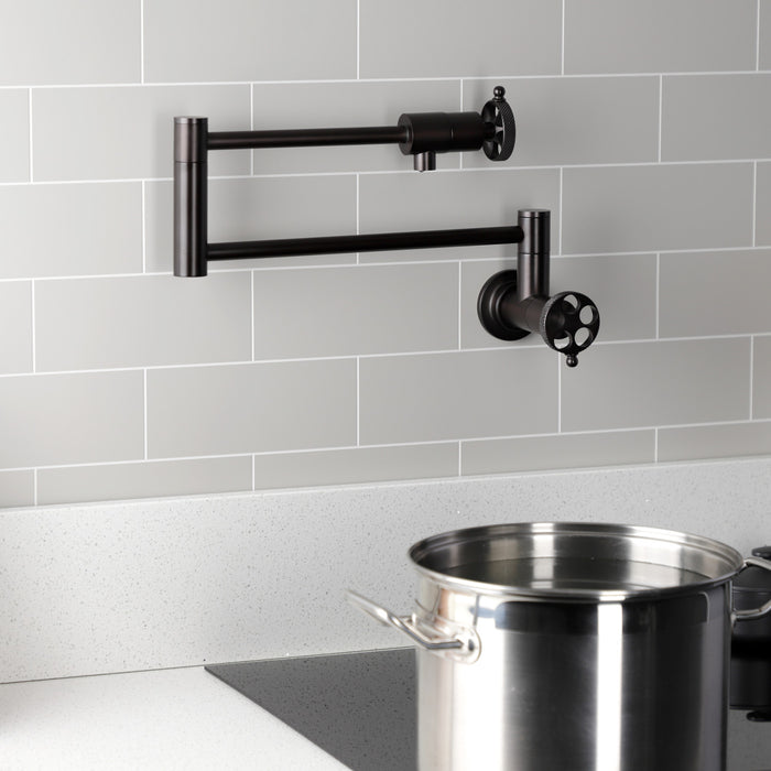 Kingston Brass KS4105RKX Webb Wall Mount Pot Filler with Knurled Handle, Oil Rubbed Bronze