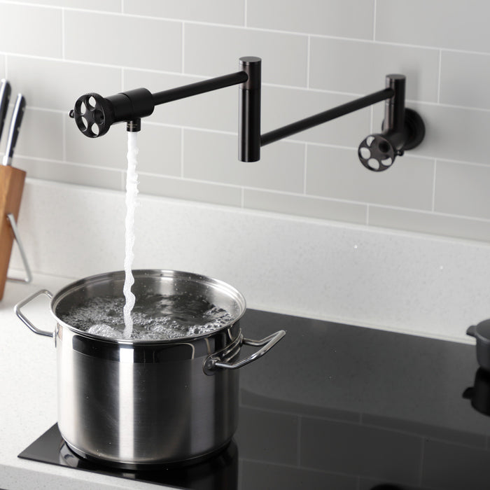 Kingston Brass KS4105RKX Webb Wall Mount Pot Filler with Knurled Handle, Oil Rubbed Bronze