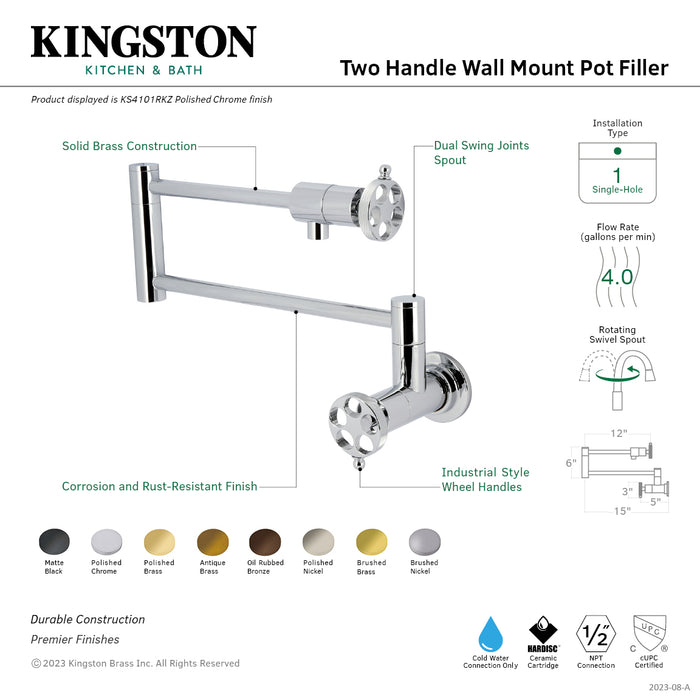 Kingston Brass KS4105RKZ Wendell Wall Mount Pot Filler with Knurled Handle, Oil Rubbed Bronze