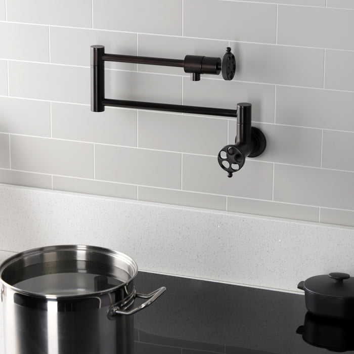 Kingston Brass KS4105RKZ Wendell Wall Mount Pot Filler with Knurled Handle, Oil Rubbed Bronze