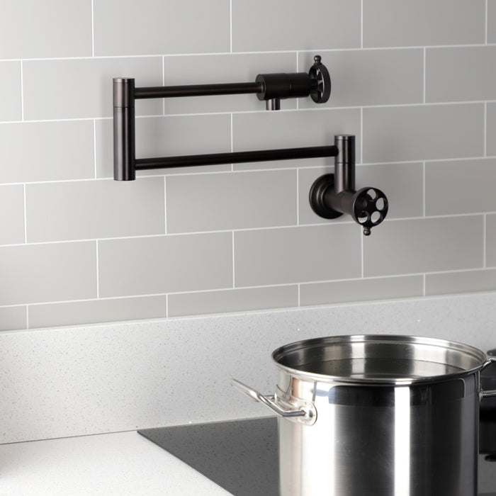 Kingston Brass KS4105RKZ Wendell Wall Mount Pot Filler with Knurled Handle, Oil Rubbed Bronze